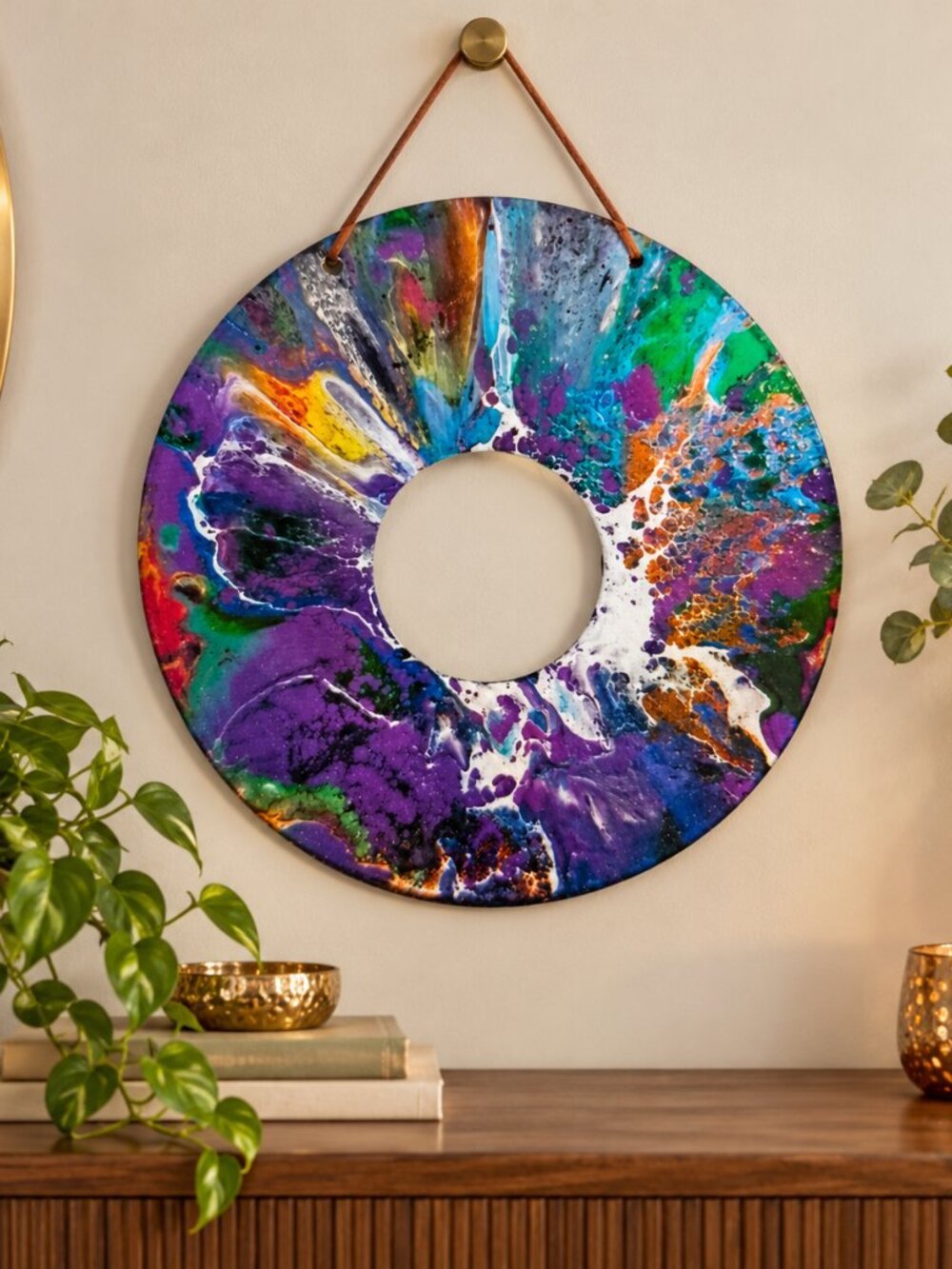 Handcrafted Colorful Mirror Fluid Art Painting on 12" Vinyl Record